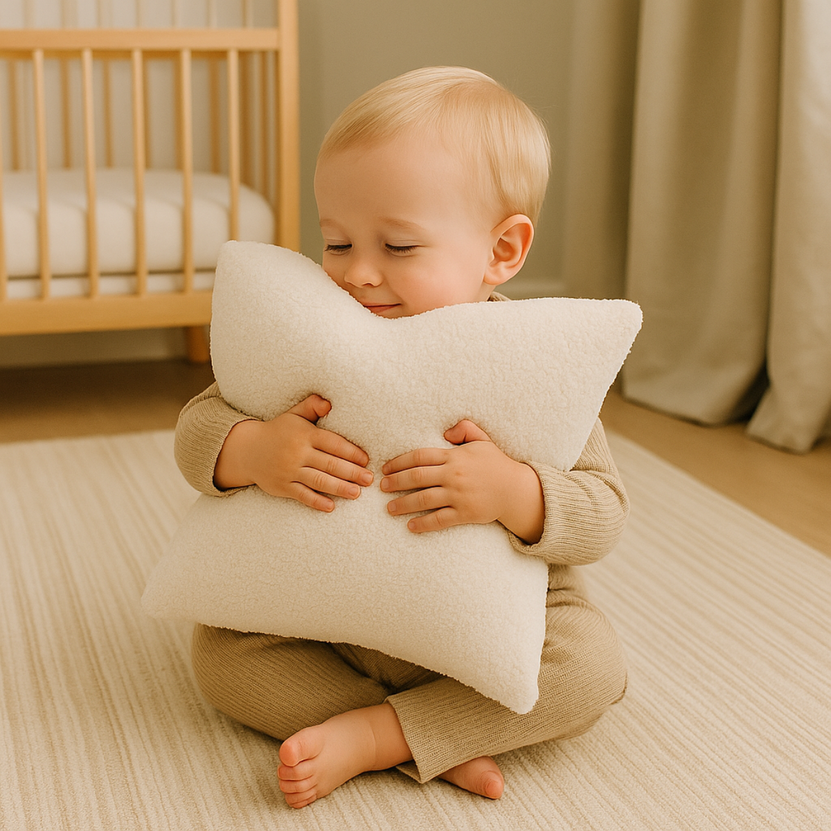 Soosie vierkant sierkussen van teddy bouclé, 40x40 cm, crème