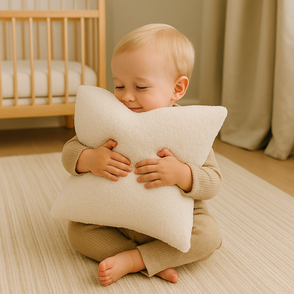 Soosie vierkant sierkussen van teddy bouclé, 40x40 cm, crème