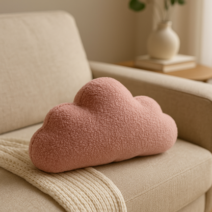 Sierkussen Wolk – Kussentje - Teddy Bouclé – 37×58 cm – Zacht Roze