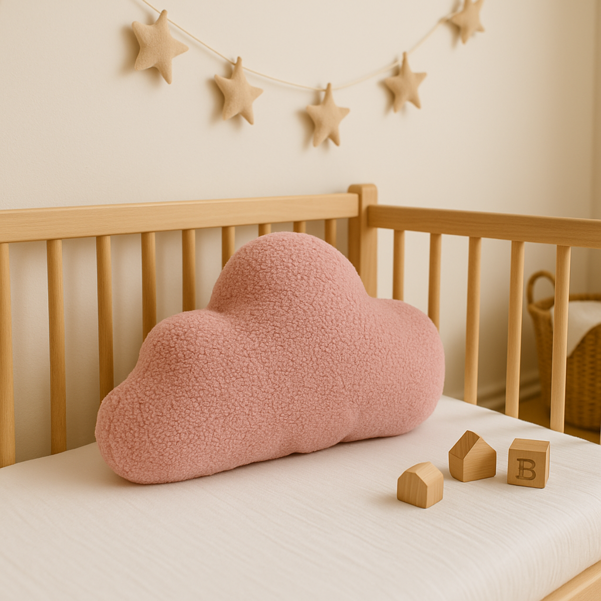 Sierkussen Wolk – Kussentje - Teddy Bouclé – 37×58 cm – Zacht Roze