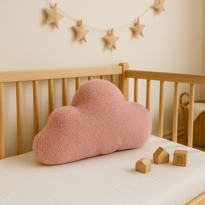 Sierkussen Wolk – Kussentje - Teddy Bouclé – 37×58 cm – Zacht Roze