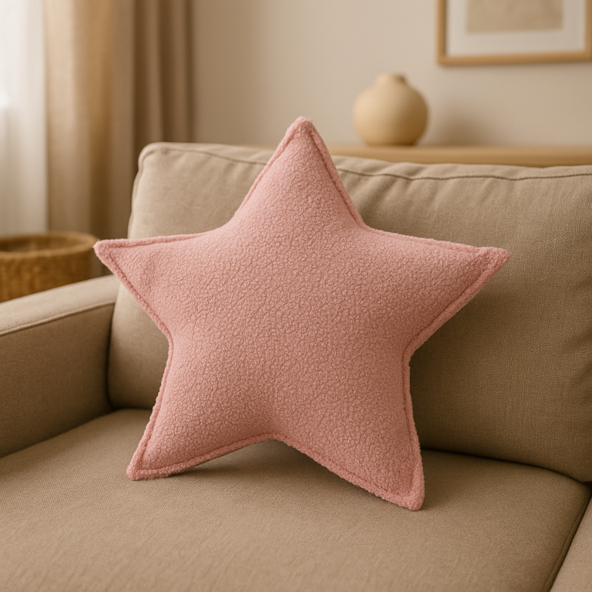 Sierkussen Ster – Kussentje - Teddy Bouclé – 45×45 cm – Zacht Roze