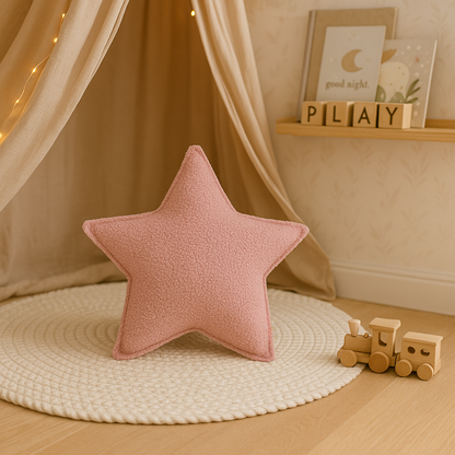 Sierkussen Ster – Kussentje - Teddy Bouclé – 45×45 cm – Zacht Roze