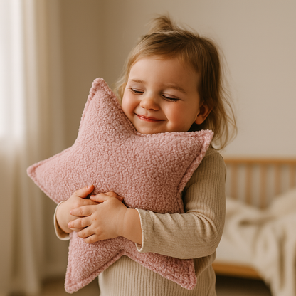 Sierkussen Ster – Kussentje - Teddy Bouclé – 45×45 cm – Zacht Roze