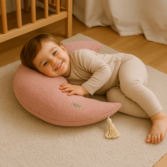 Sierkussen Maan – Kussentje - Teddy Bouclé – Ø 50 cm – Zacht Roze – Met Kwastje