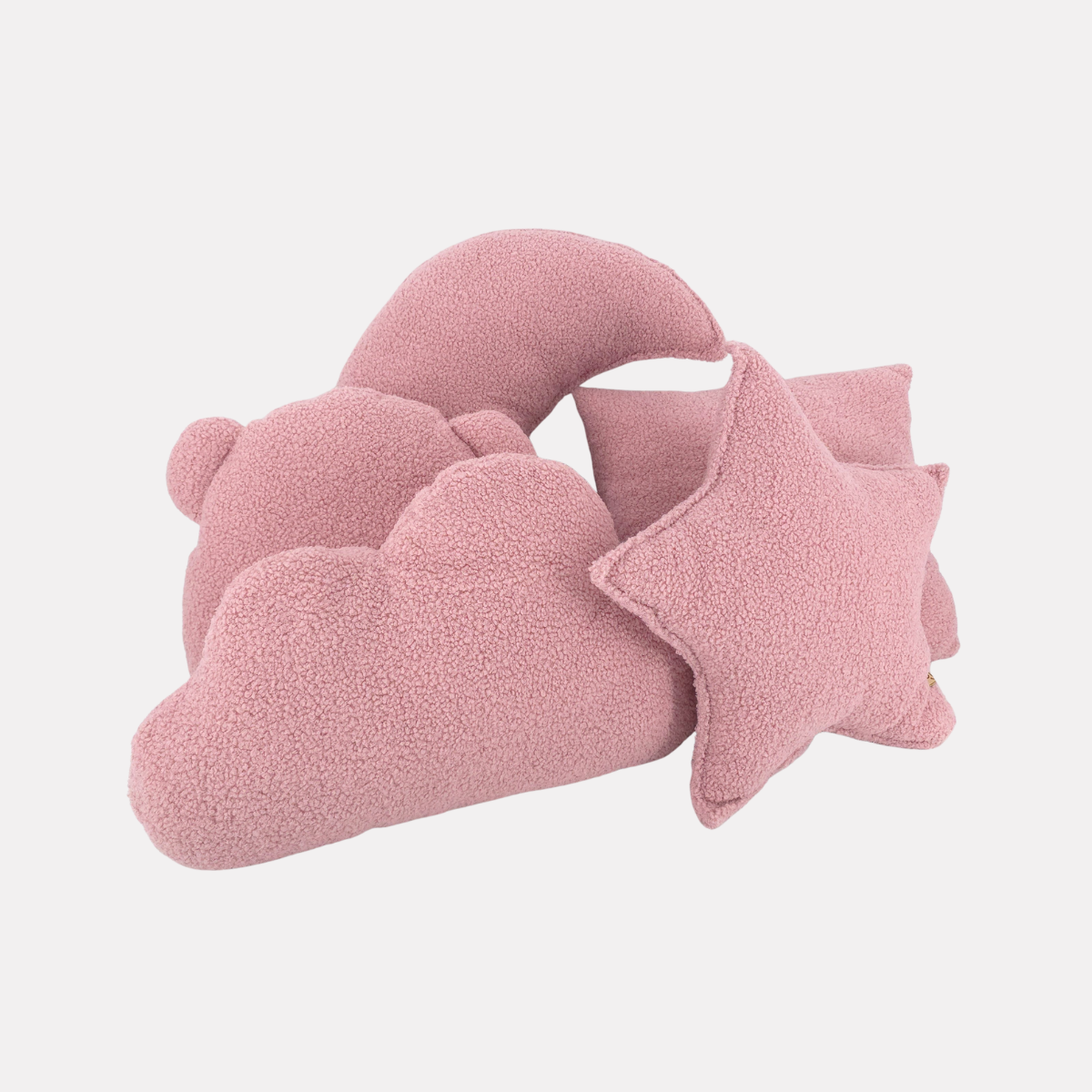 Sierkussen Maan – Kussentje - Teddy Bouclé – Ø 50 cm – Zacht Roze – Met Kwastje