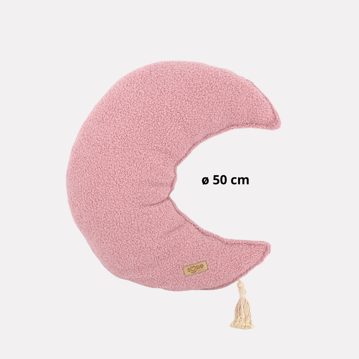 Sierkussen Maan – Kussentje - Teddy Bouclé – Ø 50 cm – Zacht Roze – Met Kwastje
