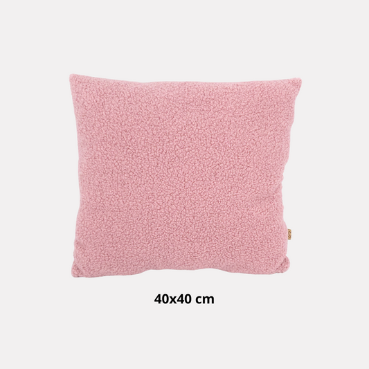Soosie vierkant sierkussen van teddy bouclé, 40x40 cm, zacht roze