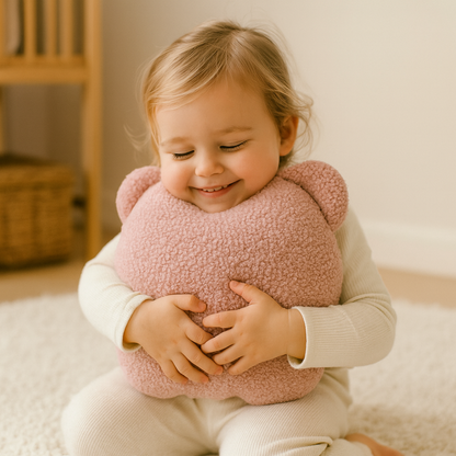 Sierkussen Beer – Kussentje - Teddy Bouclé – 35×40 cm – Zacht Roze