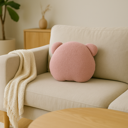 Sierkussen Beer – Kussentje - Teddy Bouclé – 35×40 cm – Zacht Roze
