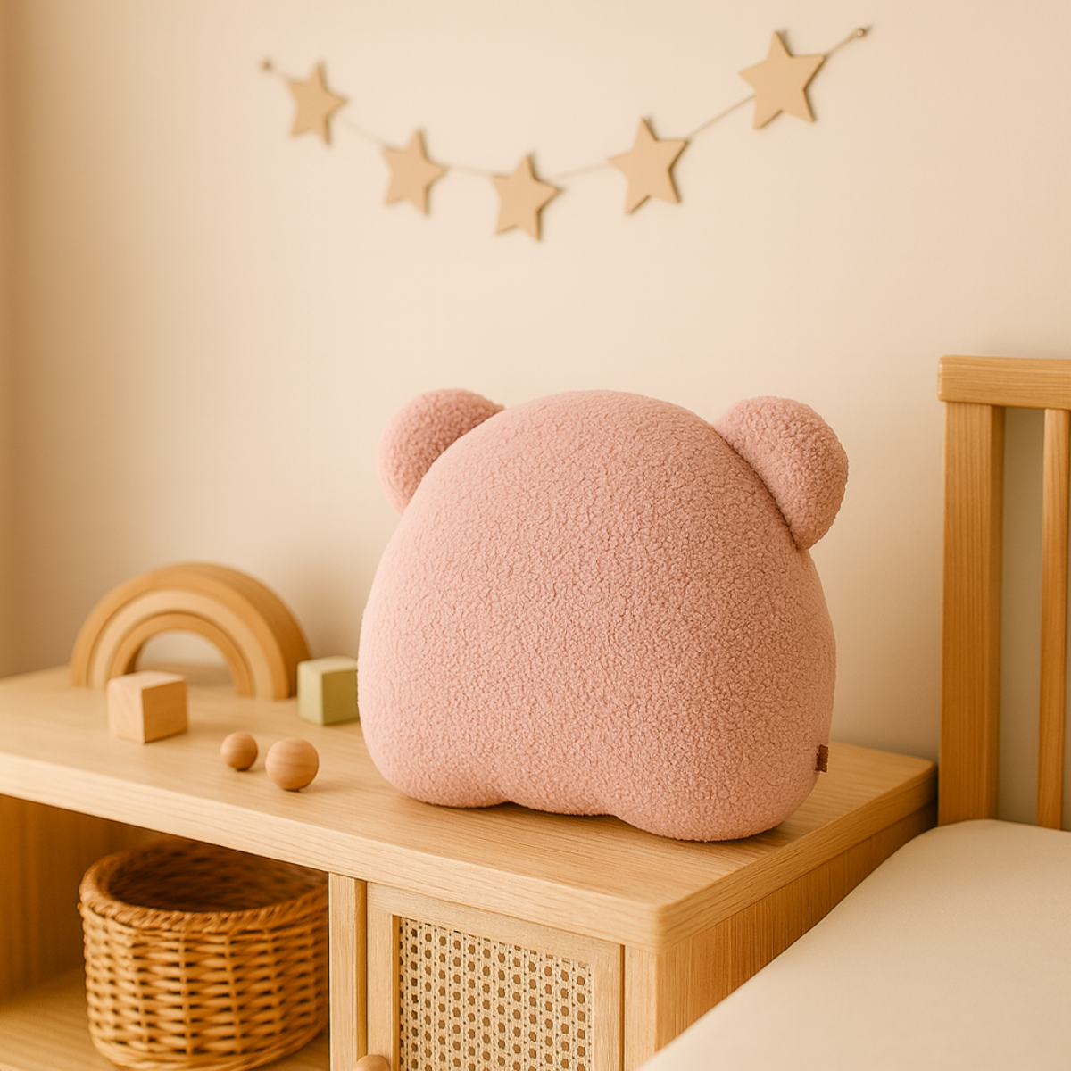 Sierkussen Beer – Kussentje - Teddy Bouclé – 35×40 cm – Zacht Roze