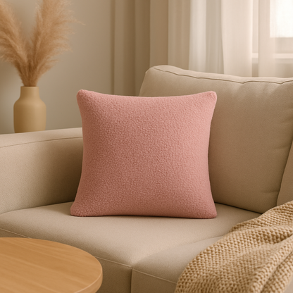 Sierkussen Vierkant – Kussentje - Teddy Bouclé – 40×40 cm – Zacht Roze
