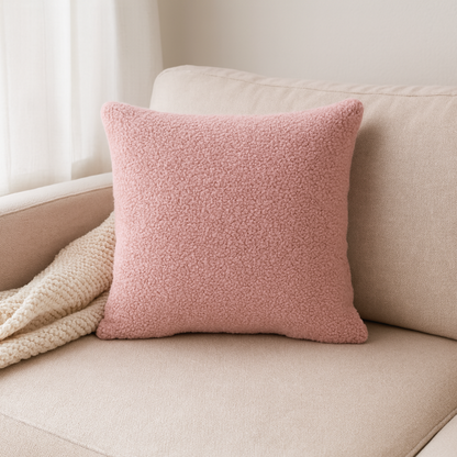Sierkussen Vierkant – Kussentje - Teddy Bouclé – 40×40 cm – Zacht Roze