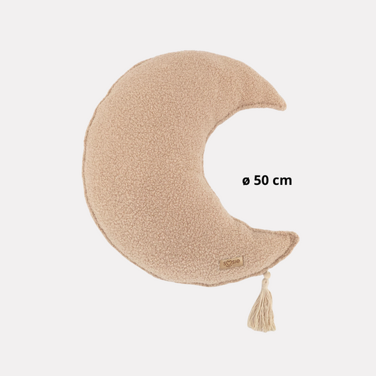 Soosie maankussen van teddy bouclé met kwastje, 50 cm, beige
