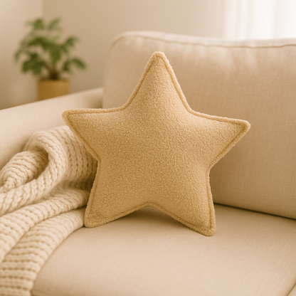 Sierkussen Ster – Kussentje - Teddy Bouclé – 45×45 cm – Beige