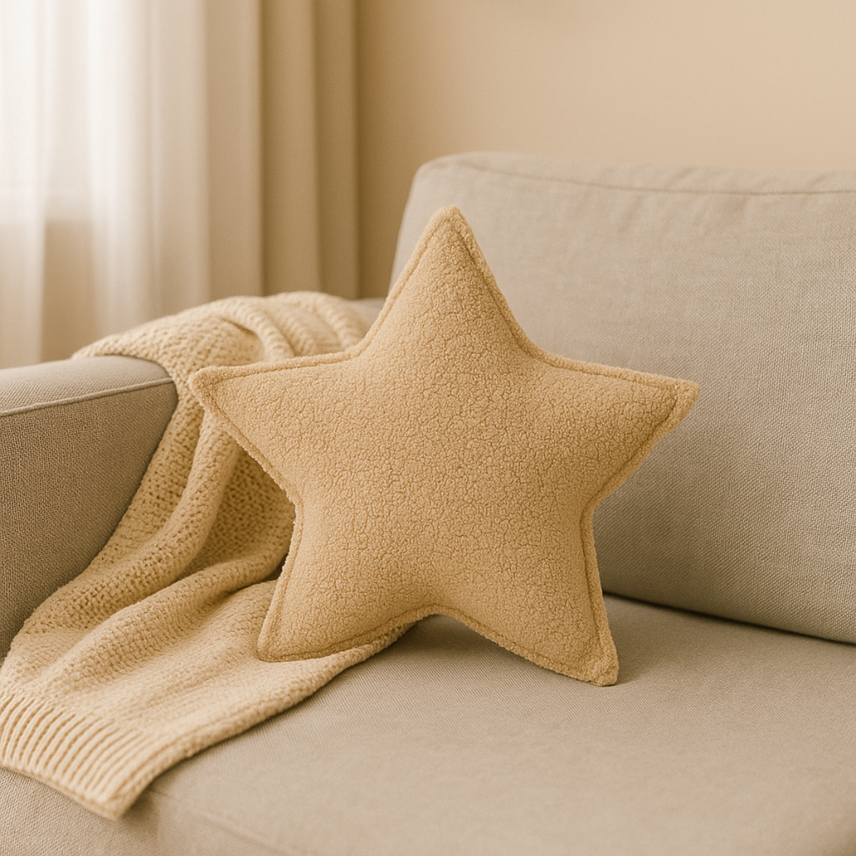 Sierkussen Ster – Kussentje - Teddy Bouclé – 45×45 cm – Beige