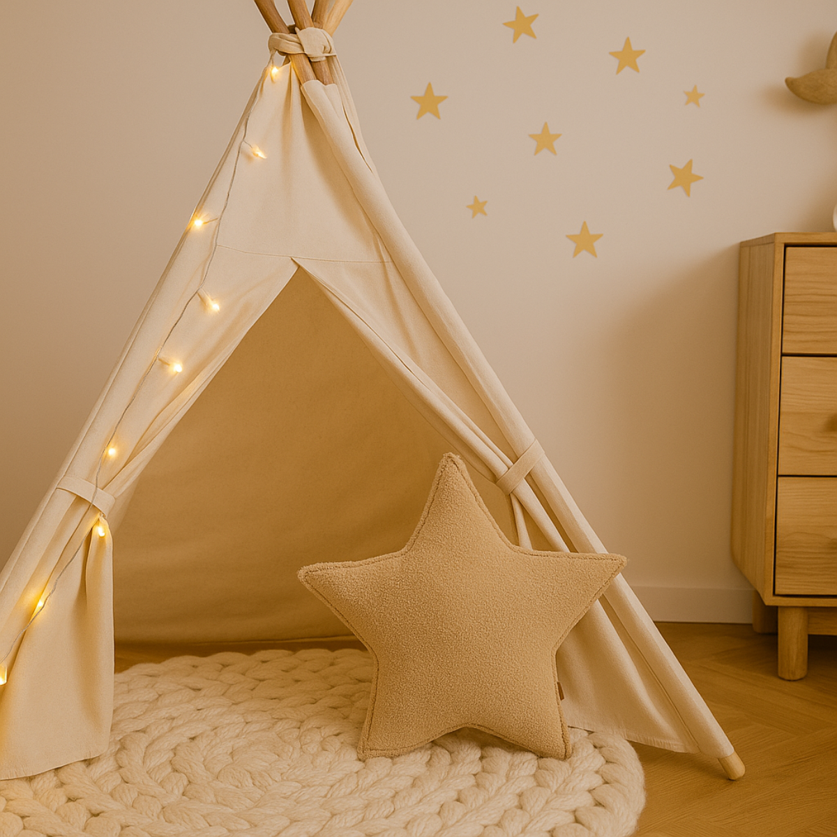 Sierkussen Ster – Kussentje - Teddy Bouclé – 45×45 cm – Beige