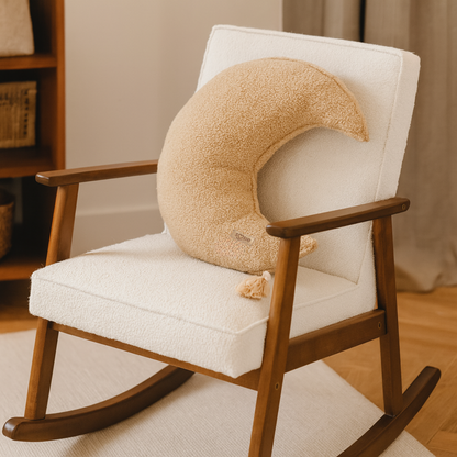 Sierkussen Maan – Kussentje - Teddy Bouclé – Ø 50 cm – Beige – met kwastje