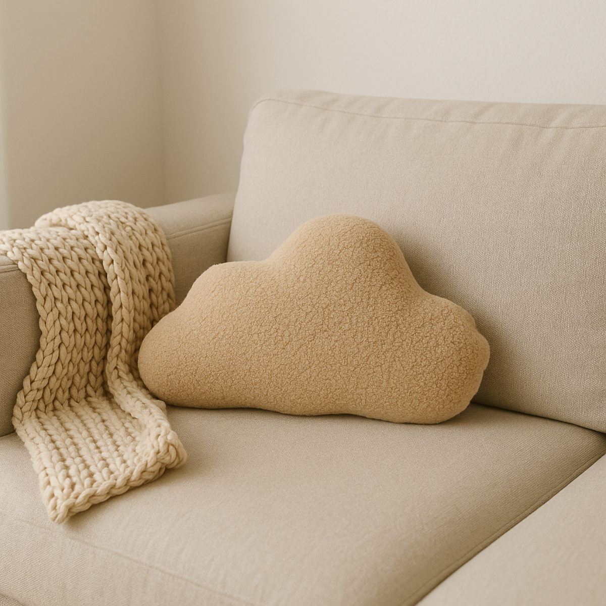 Sierkussen Wolk – Kussentje - Teddy Bouclé – 37×58 cm – Beige