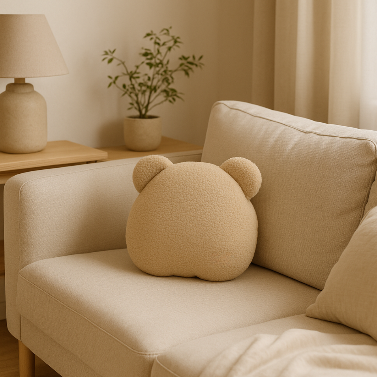 Sierkussen Beer – Kussentje - Teddy Bouclé – 35×40 cm – Beige