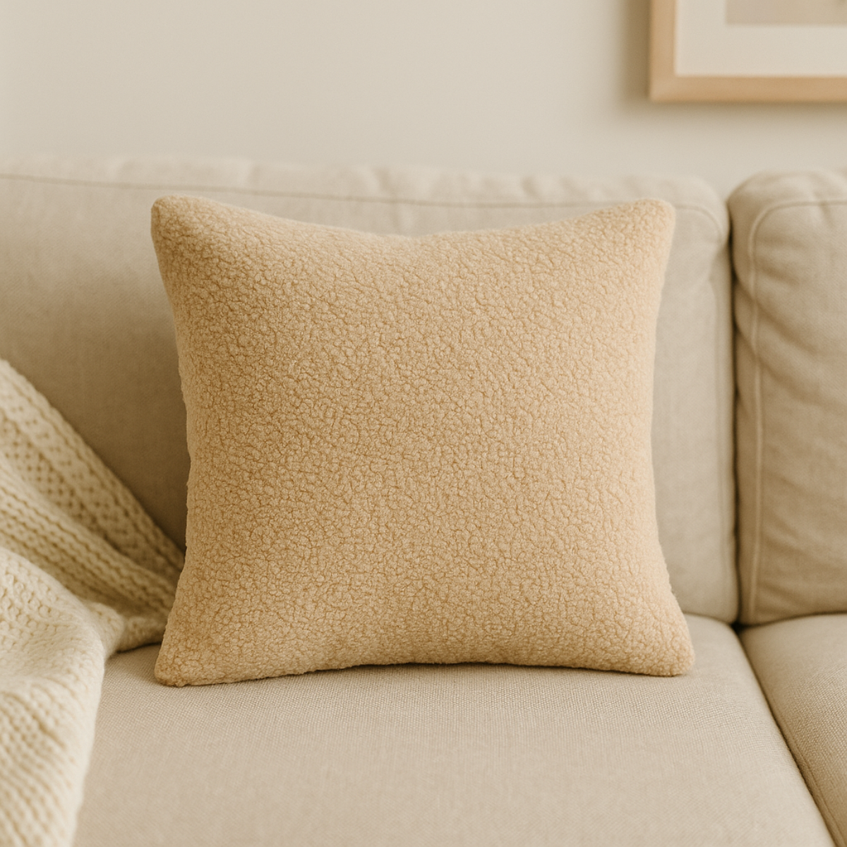 Sierkussen Vierkant – Kussentje - Teddy Bouclé – 40×40 cm – Beige