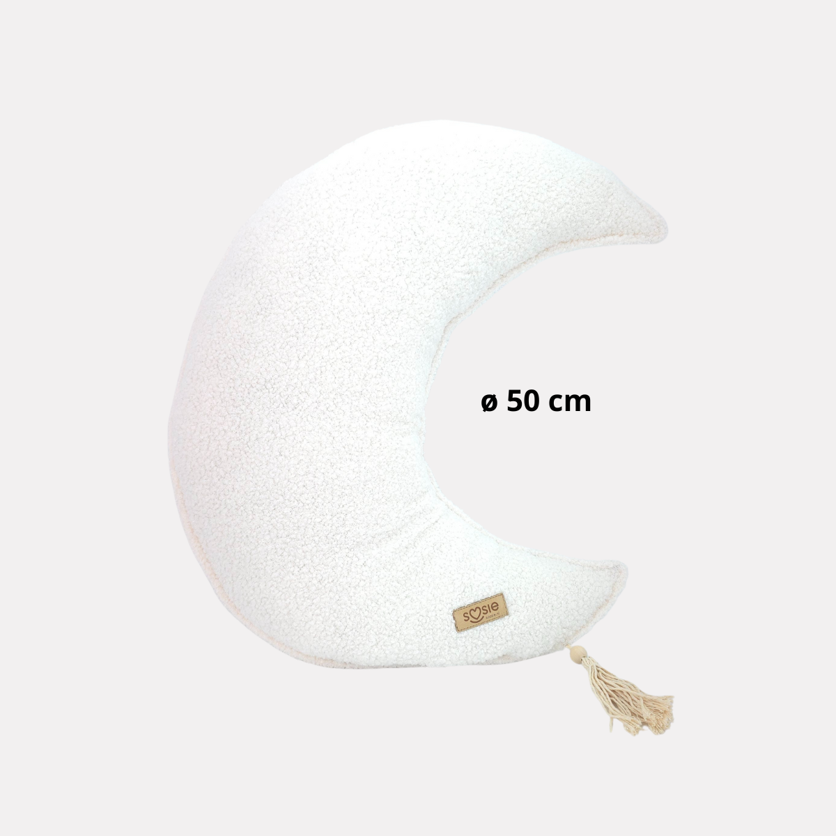 Sierkussen Maan – Kussentje - Teddy Bouclé – Ø 50 cm – Crème – met kwastje