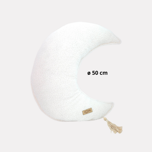 Soosie maankussen van teddy bouclé met kwastje, 50 cm, crème