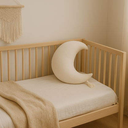 Sierkussen Maan – Kussentje - Teddy Bouclé – Ø 50 cm – Crème – met kwastje