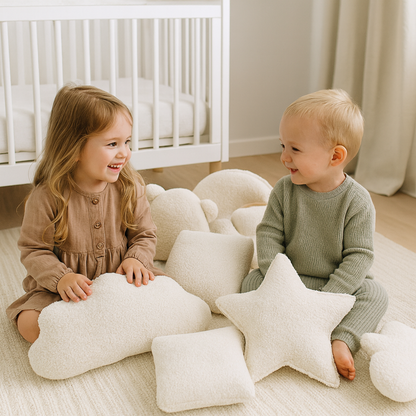 Sierkussen Maan – Kussentje - Teddy Bouclé – Ø 50 cm – Crème – met kwastje