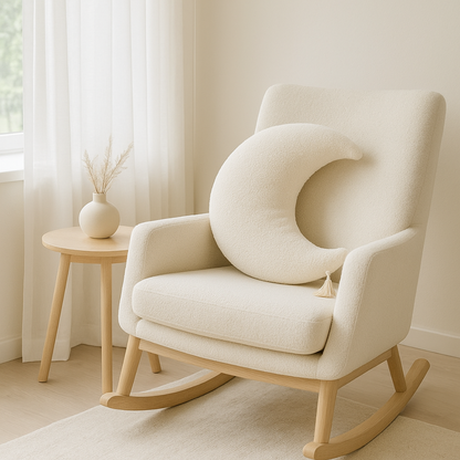 Sierkussen Maan – Kussentje - Teddy Bouclé – Ø 50 cm – Crème – met kwastje