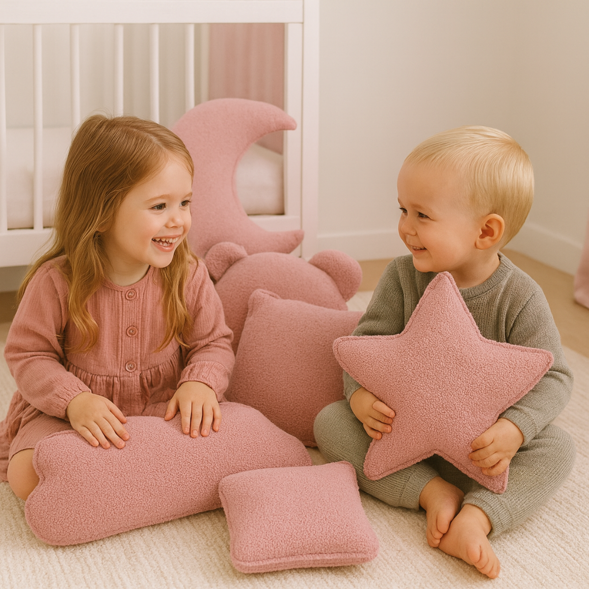 Sierkussen Wolk – Kussentje - Teddy Bouclé – 37×58 cm – Zacht Roze