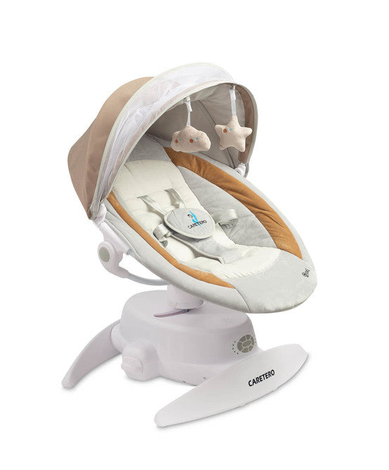 Caretero Opti elektrische babyschommel 360° met muskietennet, 0-12 maanden Bruin