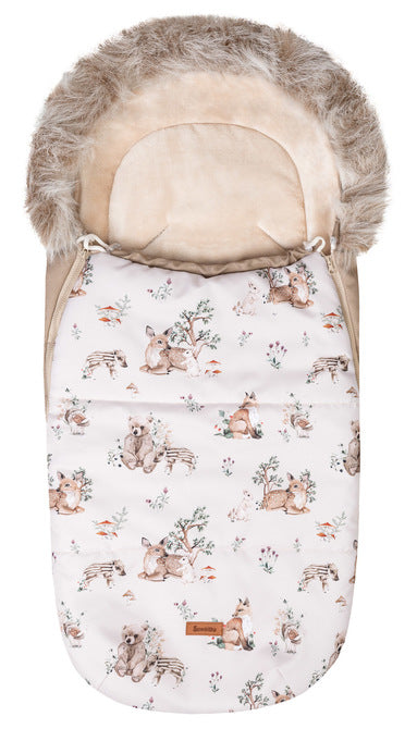 Sensillo North 3-in-1 wintervoetenzak 100 x 45 cm met capuchon en afneembaar bont Bos