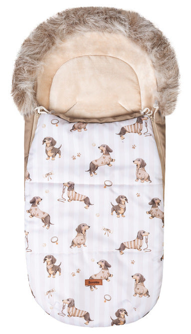 Sensillo North 3-in-1 wintervoetenzak 100 x 45 cm met capuchon en afneembaar bont Hondjes beige