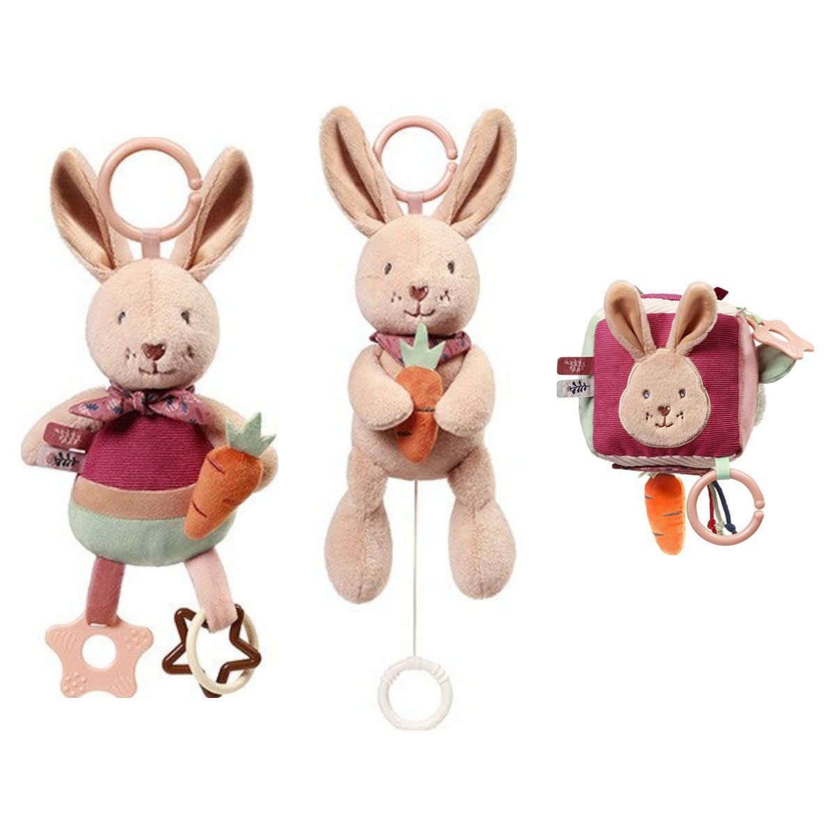 Rabbit Karo set: hangspeeltje, muziekknuffel en activiteitenkubus