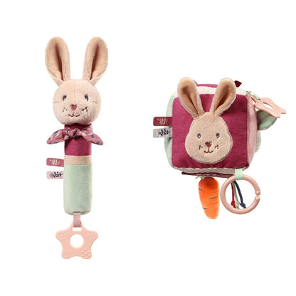 Rabbit Karo set: piepknuffel en activiteitenkubus