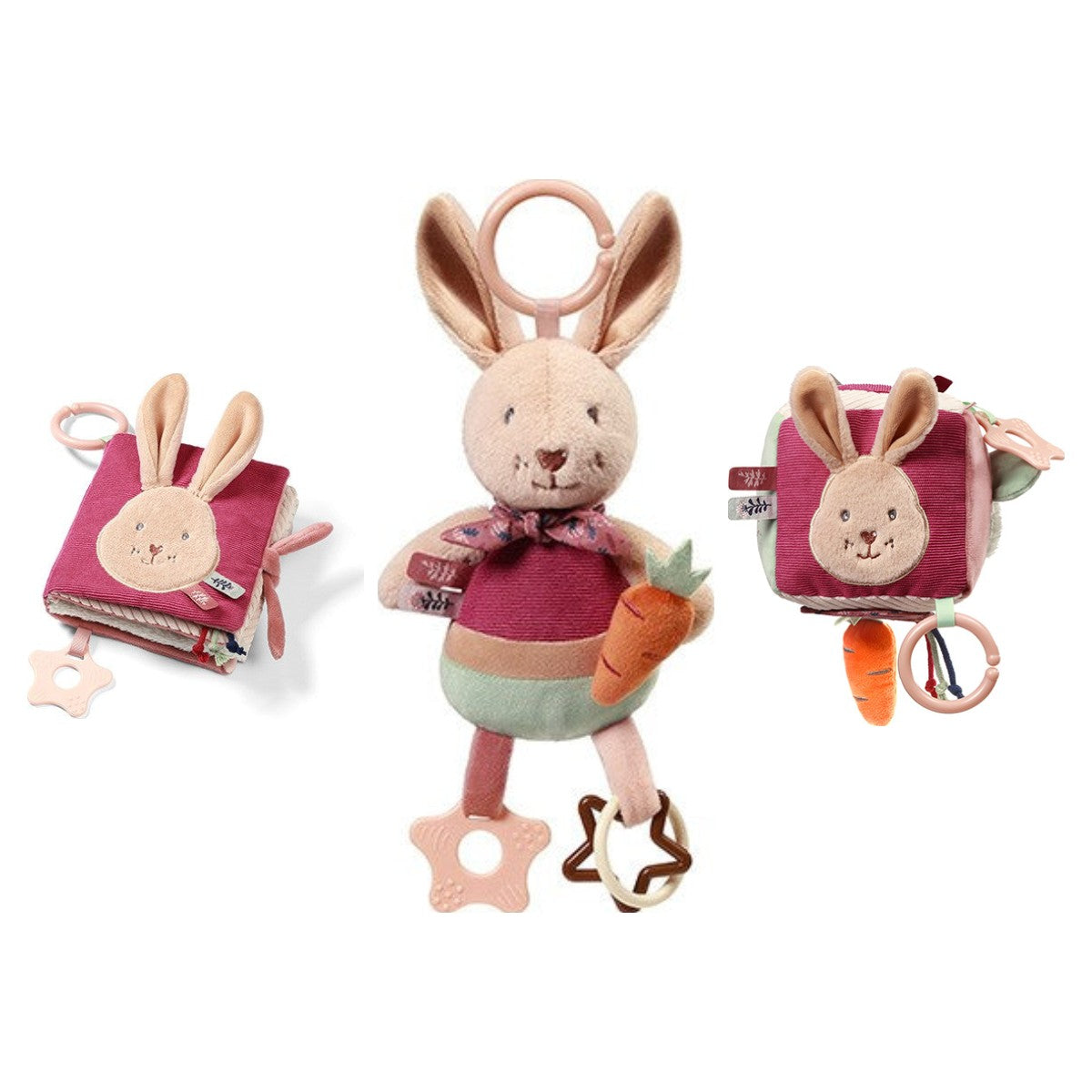 Rabbit Karo set: voelboekje, hangspeeltje en activiteitenkubus
