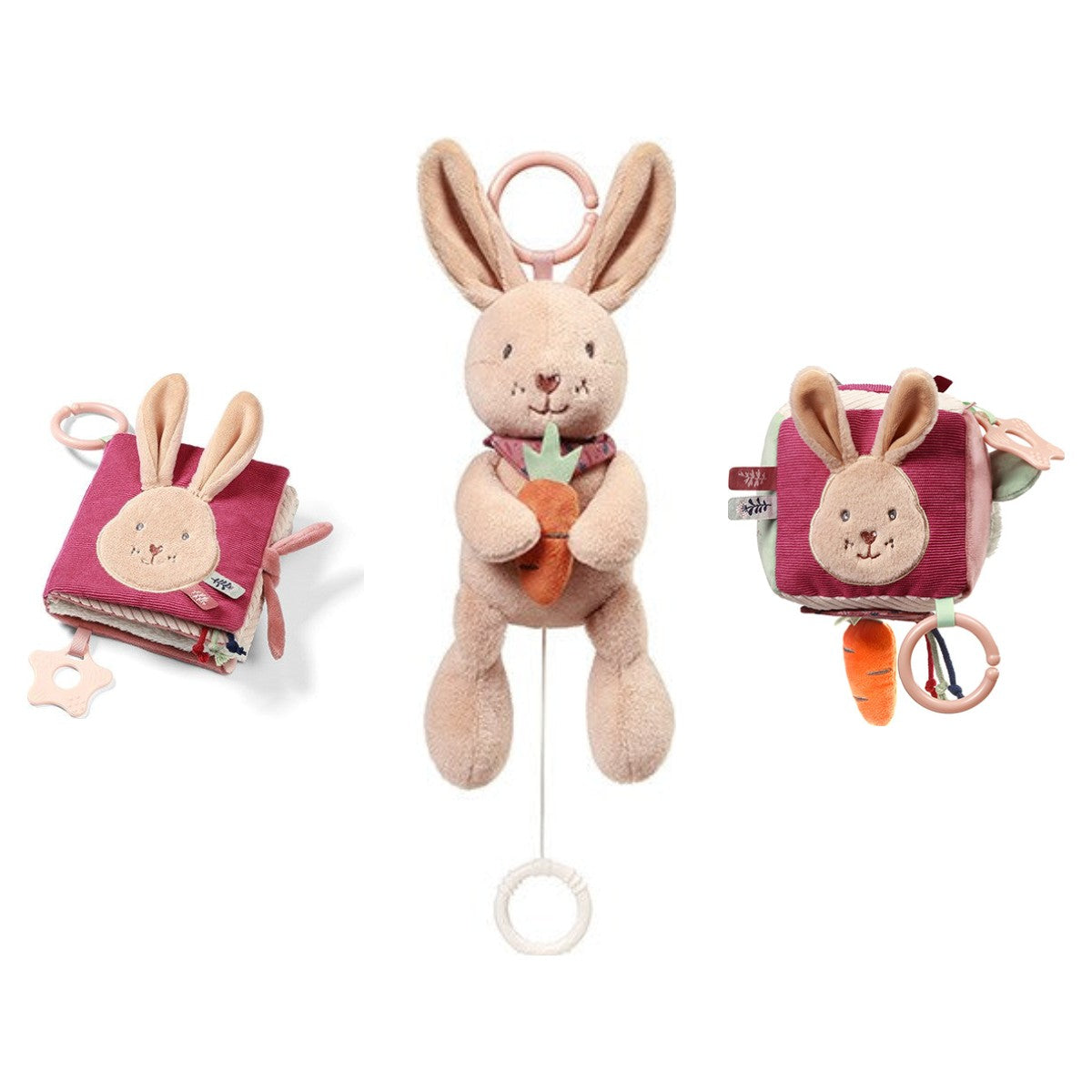 Rabbit Karo set: voelboekje, muziekknuffel en activiteitenkubus
