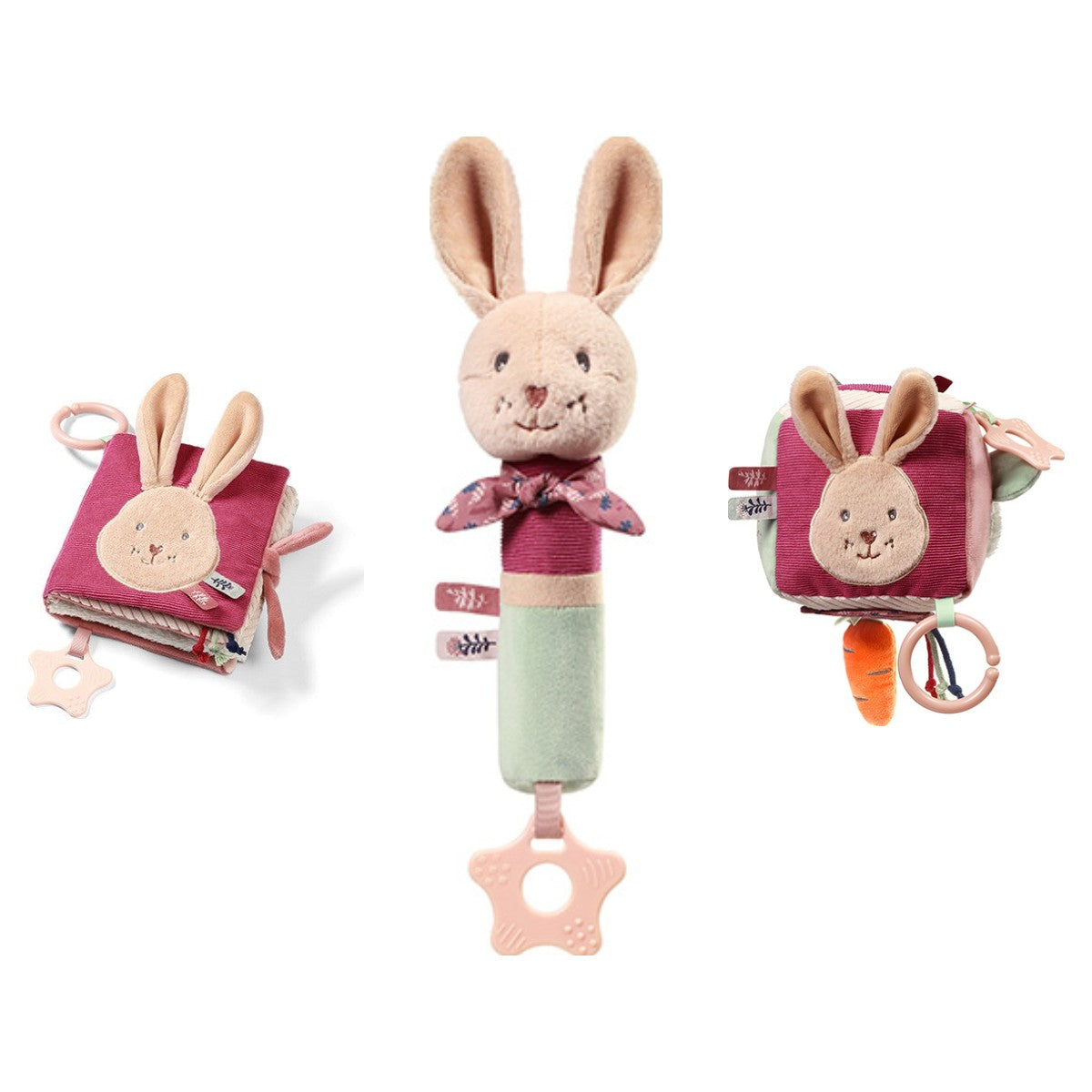 Rabbit Karo set: voelboekje, piepknuffel en activiteitenkubus