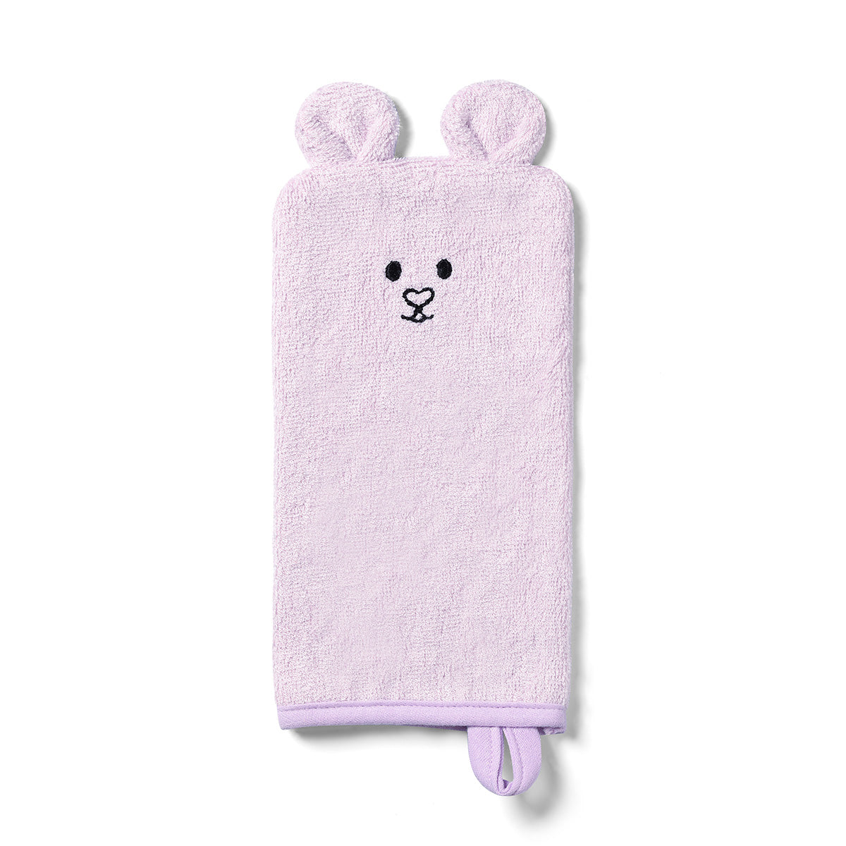Bamboe washandschoen van Babyono in roze met beertje en oortjes
