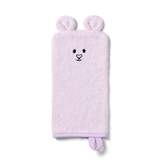 Bamboe washandschoen van Babyono in roze met beertje en oortjes