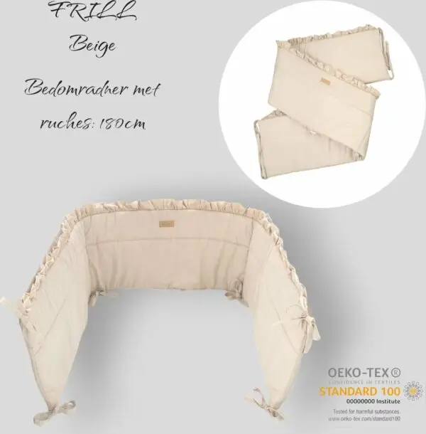 Soosie - Baby Bedomrander - FRILL - Bedbumper - Hoofdbeschermer - 180 x 30cm - Beige - Afbeelding 6
