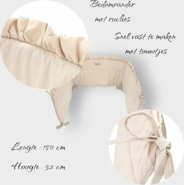Soosie - Baby Bedomrander - FRILL - Bedbumper - Hoofdbeschermer - 180 x 30cm - Beige - Afbeelding 8