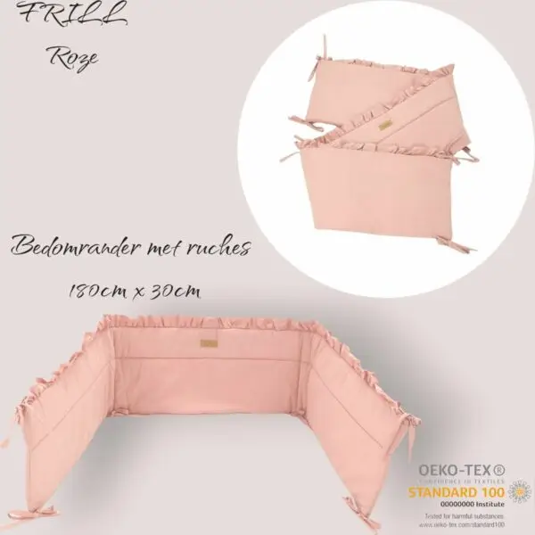 Soosie - Baby Bedomrander - FRILL - Bedbumper - Hoofdbeschermer - 180 x  30cm - Roze - Afbeelding 6