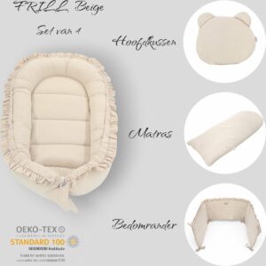 Soosie Babynestje Set van 4 - Beige - Frill Collectie - Inclusief Hoofdkussen, Matras en Bedomrander - OEKO-TEX® Standaard 100